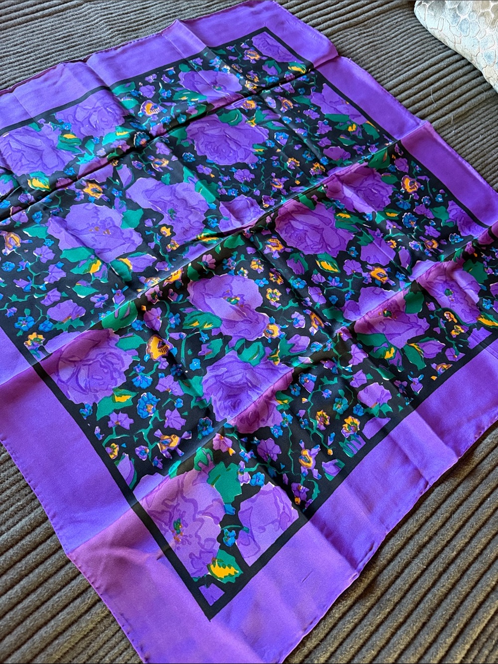 Purple Floral Silk Scarf - Women Accessories 27”x 27”